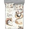 Ambesonne Cat Fitted Sheet & Pillow Sham Set, Romantic Date Night of Kitties Drinking Milkshake Cozy Night Scene Valentines, Decorative Printed 3 Piece Bedding Decor Set, Queen, Dark Blue Apricot(Ivory Pale Brown Grey)