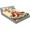 Ambesonne Cat Fitted Sheet & Pillow Sham Set, Romantic Date Night of Kitties Drinking Milkshake Cozy Night Scene Valentines, Decorative Printed 3 Piece Bedding Decor Set, Queen, Dark Blue Apricot(Cream Hunter Green and Orange)