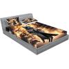 Ambesonne Cat Fitted Sheet & Pillow Sham Set, Romantic Date Night of Kitties Drinking Milkshake Cozy Night Scene Valentines, Decorative Printed 3 Piece Bedding Decor Set, Queen, Dark Blue Apricot(Pale Orange and Dark Grey)