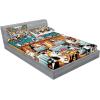 Ambesonne Cat Fitted Sheet & Pillow Sham Set, Romantic Date Night of Kitties Drinking Milkshake Cozy Night Scene Valentines, Decorative Printed 3 Piece Bedding Decor Set, Queen, Dark Blue Apricot(Sea Blue and Marigold)