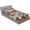Ambesonne Cat Fitted Sheet & Pillow Sham Set, Romantic Date Night of Kitties Drinking Milkshake Cozy Night Scene Valentines, Decorative Printed 3 Piece Bedding Decor Set, Queen, Dark Blue Apricot(Sea Blue and Marigold)