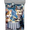 Ambesonne Cat Fitted Sheet & Pillow Sham Set, Romantic Date Night of Kitties Drinking Milkshake Cozy Night Scene Valentines, Decorative Printed 3 Piece Bedding Decor Set, Queen, Dark Blue Apricot(Night Blue Rose Apricot)