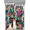 Ambesonne Cat Fitted Sheet & Pillow Sham Set, Romantic Date Night of Kitties Drinking Milkshake Cozy Night Scene Valentines, Decorative Printed 3 Piece Bedding Decor Set, Queen, Dark Blue Apricot(Teal Pink and Purple)