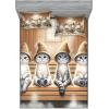 Ambesonne Cat Fitted Sheet & Pillow Sham Set, Romantic Date Night of Kitties Drinking Milkshake Cozy Night Scene Valentines, Decorative Printed 3 Piece Bedding Decor Set, Queen, Dark Blue Apricot(Pastel Brown and Pale Grey)