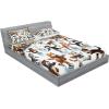 Ambesonne Cat Fitted Sheet & Pillow Sham Set, Romantic Date Night of Kitties Drinking Milkshake Cozy Night Scene Valentines, Decorative Printed 3 Piece Bedding Decor Set, Queen, Dark Blue Apricot(Orange Brown Pale Blue)