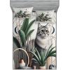 Ambesonne Cat Fitted Sheet & Pillow Sham Set, Romantic Date Night of Kitties Drinking Milkshake Cozy Night Scene Valentines, Decorative Printed 3 Piece Bedding Decor Set, Queen, Dark Blue Apricot(Grey Green Pale Rust)