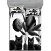 Ambesonne Cat Fitted Sheet & Pillow Sham Set, Romantic Date Night of Kitties Drinking Milkshake Cozy Night Scene Valentines, Decorative Printed 3 Piece Bedding Decor Set, Queen, Dark Blue Apricot(Pale Grey Charcoal Grey)