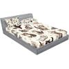 Ambesonne Cat Fitted Sheet & Pillow Sham Set, Romantic Date Night of Kitties Drinking Milkshake Cozy Night Scene Valentines, Decorative Printed 3 Piece Bedding Decor Set, Queen, Dark Blue Apricot(Off White Taupe and Grey)