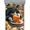 Ambesonne Cat Fitted Sheet & Pillow Sham Set, Romantic Date Night of Kitties Drinking Milkshake Cozy Night Scene Valentines, Decorative Printed 3 Piece Bedding Decor Set, Queen, Dark Blue Apricot(Marigold and Charcoal Grey)