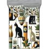Ambesonne Cat Fitted Sheet & Pillow Sham Set, Romantic Date Night of Kitties Drinking Milkshake Cozy Night Scene Valentines, Decorative Printed 3 Piece Bedding Decor Set, Queen, Dark Blue Apricot(Black Ginger Mint Green)