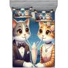Ambesonne Cat Fitted Sheet & Pillow Sham Set, Romantic Date Night of Kitties Drinking Milkshake Cozy Night Scene Valentines, Decorative Printed 3 Piece Bedding Decor Set, Queen, Dark Blue Apricot(Dark Blue Apricot)