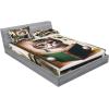 Ambesonne Cat Fitted Sheet & Pillow Sham Set, Romantic Date Night of Kitties Drinking Milkshake Cozy Night Scene Valentines, Decorative Printed 3 Piece Bedding Decor Set, Queen, Dark Blue Apricot(Green Paprika Beige)