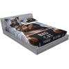 Ambesonne Cat Fitted Sheet & Pillow Sham Set, Romantic Date Night of Kitties Drinking Milkshake Cozy Night Scene Valentines, Decorative Printed 3 Piece Bedding Decor Set, Queen, Dark Blue Apricot(Umber and Pale Blue Grey)