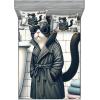 Ambesonne Cat Fitted Sheet & Pillow Sham Set, Romantic Date Night of Kitties Drinking Milkshake Cozy Night Scene Valentines, Decorative Printed 3 Piece Bedding Decor Set, Queen, Dark Blue Apricot(Charcoal Grey White)
