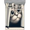 Ambesonne Cat Fitted Sheet & Pillow Sham Set, Romantic Date Night of Kitties Drinking Milkshake Cozy Night Scene Valentines, Decorative Printed 3 Piece Bedding Decor Set, Queen, Dark Blue Apricot(Dark Blue Ivory)