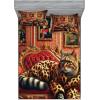 Ambesonne Cat Fitted Sheet & Pillow Sham Set, Romantic Date Night of Kitties Drinking Milkshake Cozy Night Scene Valentines, Decorative Printed 3 Piece Bedding Decor Set, Queen, Dark Blue Apricot(Marigold Salmon)