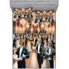 Ambesonne Cat Fitted Sheet & Pillow Sham Set, Romantic Date Night of Kitties Drinking Milkshake Cozy Night Scene Valentines, Decorative Printed 3 Piece Bedding Decor Set, Queen, Dark Blue Apricot(Petrol Blue and Orange)