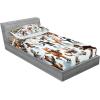 Ambesonne Cat Fitted Sheet & Pillow Sham Set, Romantic Date Night of Kitties Drinking Milkshake Cozy Night Scene Valentines, Decorative Printed 3 Piece Bedding Decor Set, Queen, Dark Blue Apricot(Orange Brown Pale Blue)