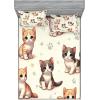 Ambesonne Cat Fitted Sheet & Pillow Sham Set, Romantic Date Night of Kitties Drinking Milkshake Cozy Night Scene Valentines, Decorative Printed 3 Piece Bedding Decor Set, Queen, Dark Blue Apricot(Ivory Apricot and Dark Grey)