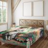 Ambesonne Cat Flat Sheet, Romantic Date Night of Kitties Drinking Milkshake Cozy Night Scene Valentines, Soft and Comfortable Top Sheet Decorative Bedding 1 Piece, Full Size, Dark Blue Apricot(Jade Green Grey Orange)