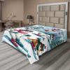 Ambesonne Cat Flat Sheet, Romantic Date Night of Kitties Drinking Milkshake Cozy Night Scene Valentines, Soft and Comfortable Top Sheet Decorative Bedding 1 Piece, Full Size, Dark Blue Apricot(Pale Blue Raspberry White)