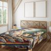 Ambesonne Cat Flat Sheet, Romantic Date Night of Kitties Drinking Milkshake Cozy Night Scene Valentines, Soft and Comfortable Top Sheet Decorative Bedding 1 Piece, Full Size, Dark Blue Apricot(Green Orange)