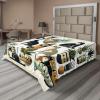 Ambesonne Cat Flat Sheet, Romantic Date Night of Kitties Drinking Milkshake Cozy Night Scene Valentines, Soft and Comfortable Top Sheet Decorative Bedding 1 Piece, Full Size, Dark Blue Apricot(Black Ginger Mint Green)