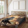 Ambesonne Cat Flat Sheet, Romantic Date Night of Kitties Drinking Milkshake Cozy Night Scene Valentines, Soft and Comfortable Top Sheet Decorative Bedding 1 Piece, Full Size, Dark Blue Apricot(Pale Orange and Dark Grey)