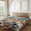 Ambesonne Cat Flat Sheet, Romantic Date Night of Kitties Drinking Milkshake Cozy Night Scene Valentines, Soft and Comfortable Top Sheet Decorative Bedding 1 Piece, Full Size, Dark Blue Apricot(Sea Blue and Marigold)