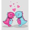 Ambesonne Dinosaur Duvet Cover Sets, 2 Dinosaurs with Spiked Neck Collars in Love Hearts Valentines, Bedding Set with 2 Duvet Covers 4 Pillowcases, 2 Pack Cal King Size, Pale Grey Pale Blue