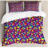 Ambesonne Dog Driver Duvet Cover Set, Romantic Chihuahua with Balloon Rose Flower Valentines Love Date Celebration, Decorative 3 Piece Bedding Set with 2 Pillow Shams, King Size, Red Yellow(Purple Yellow)