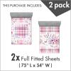 Ambesonne Floral Art Fitted Sheet Set, Modern Scandi Flowers Leaves on Tartan Plaid Back Butterfly Valentine, 2 Pack Comfortable Bedding All-Round Elastic Pocket, Full Size, Blush White Grey Pink