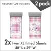 Ambesonne Floral Art Fitted Sheet Set, Modern Scandi Flowers Leaves on Tartan Plaid Back Butterfly Valentine, 2 Pack Comfortable Bedding All-Round Elastic Pocket, Twin XL Size, Blush White Grey Pink