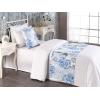 Ambesonne Floral Bed Runner Set, Romantic Concept Art Featuring Rose Flowers Hearts Leaves Valentine, Decorative Bedding Scarf and 2 Pillow Shams for Hotels Homes, Queen, Pastel Pink and Fern Green(Pale Ceil Blue White and Grey)