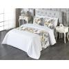 Ambesonne Floral Bed Runner Set, Romantic Concept Art Featuring Rose Flowers Hearts Leaves Valentine, Decorative Bedding Scarf and 2 Pillow Shams for Hotels Homes, Queen, Pastel Pink and Fern Green(Jade Green and Pale Eggplant)