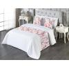 Ambesonne Floral Bed Runner Set, Romantic Concept Art Featuring Rose Flowers Hearts Leaves Valentine, Decorative Bedding Scarf and 2 Pillow Shams for Hotels Homes, Queen, Pastel Pink and Fern Green(Dark Pink and Soft Blue)