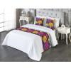 Ambesonne Floral Bed Runner Set, Valentine’s Day Theme Grunge Style Repetitive Rose Flowers Abstract, Decorative Bedding Scarf and 2 Pillow Shams for Hotels Homes, King, Pale Fuchsia and Sepia(Earth Yellow and Hot Pink)