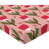 Ambesonne Floral Fitted Sheet, Romantic Concept Art Featuring Rose Flowers Hearts Leaves Valentine, Decorative Soft Fabric Bedding All-Round Elastic Pocket, Queen Size, Pastel Pink and Fern Green(Red Fern Green and Blush)