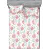 Ambesonne Floral Fitted Sheet & Pillow Sham Set, Realistic Painting Print A Million Roses to My Love Valentines Day, Decorative Printed 3 Piece Bedding Decor Set, Full, Pale Pink Dark Pink and Ecru(Ruby Beige and Sea Blue)