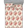 Ambesonne Floral Fitted Sheet & Pillow Sham Set, Realistic Painting Print A Million Roses to My Love Valentines Day, Decorative Printed 3 Piece Bedding Decor Set, Full, Pale Pink Dark Pink and Ecru(Coral Coral and Pale Grey)