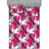 Ambesonne Floral Fitted Sheet & Pillow Sham Set, Realistic Painting Print A Million Roses to My Love Valentines Day, Decorative Printed 3 Piece Bedding Decor Set, Full, Pale Pink Dark Pink and Ecru(Magenta Army Green White)