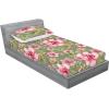 Ambesonne Floral Fitted Sheet & Pillow Sham Set, Romantic Concept Art Featuring Rose Flowers Hearts Leaves Valentine, Decorative Printed 3 Piece Bedding Decor Set, Queen, Pastel Pink and Fern Green(Dark Pink and Olive Green)
