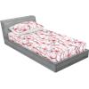 Ambesonne Floral Fitted Sheet & Pillow Sham Set, Romantic Concept Art Featuring Rose Flowers Hearts Leaves Valentine, Decorative Printed 3 Piece Bedding Decor Set, Queen, Pastel Pink and Fern Green(Dark Pink and Soft Blue)