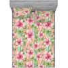 Ambesonne Floral Fitted Sheet & Pillow Sham Set, Romantic Concept Art Featuring Rose Flowers Hearts Leaves Valentine, Decorative Printed 3 Piece Bedding Decor Set, Queen, Pastel Pink and Fern Green(Pastel Pink and Olive Green)