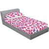 Ambesonne Floral Fitted Sheet & Pillow Sham Set, Romantic Concept Art Featuring Rose Flowers Hearts Leaves Valentine, Decorative Printed 3 Piece Bedding Decor Set, Queen, Pastel Pink and Fern Green(Dark Pink and Ceil Blue)