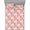 Ambesonne Floral Fitted Sheet & Pillow Sham Set, Romantic Concept Art Featuring Rose Flowers Hearts Leaves Valentine, Decorative Printed 3 Piece Bedding Decor Set, Queen, Pastel Pink and Fern Green(Coral Salmon Soft Pink)