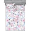 Ambesonne Floral Fitted Sheet & Pillow Sham Set, Romantic Concept Art Featuring Rose Flowers Hearts Leaves Valentine, Decorative Printed 3 Piece Bedding Decor Set, Queen, Pastel Pink and Fern Green(Off White Pink Soft Blue)