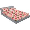 Ambesonne Floral Fitted Sheet & Pillow Sham Set, Romantic Concept Art Featuring Rose Flowers Hearts Leaves Valentine, Decorative Printed 3 Piece Bedding Decor Set, Queen, Pastel Pink and Fern Green(Red Fern Green and Blush)