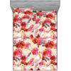 Ambesonne Floral Fitted Sheet & Pillow Sham Set, Romantic Concept Art Featuring Rose Flowers Hearts Leaves Valentine, Decorative Printed 3 Piece Bedding Decor Set, Queen, Pastel Pink and Fern Green(Dark Coral and Pale Orange)