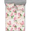 Ambesonne Floral Fitted Sheet & Pillow Sham Set, Romantic Concept Art Featuring Rose Flowers Hearts Leaves Valentine, Decorative Printed 3 Piece Bedding Decor Set, Queen, Pastel Pink and Fern Green(Pastel Pink and Fern Green)